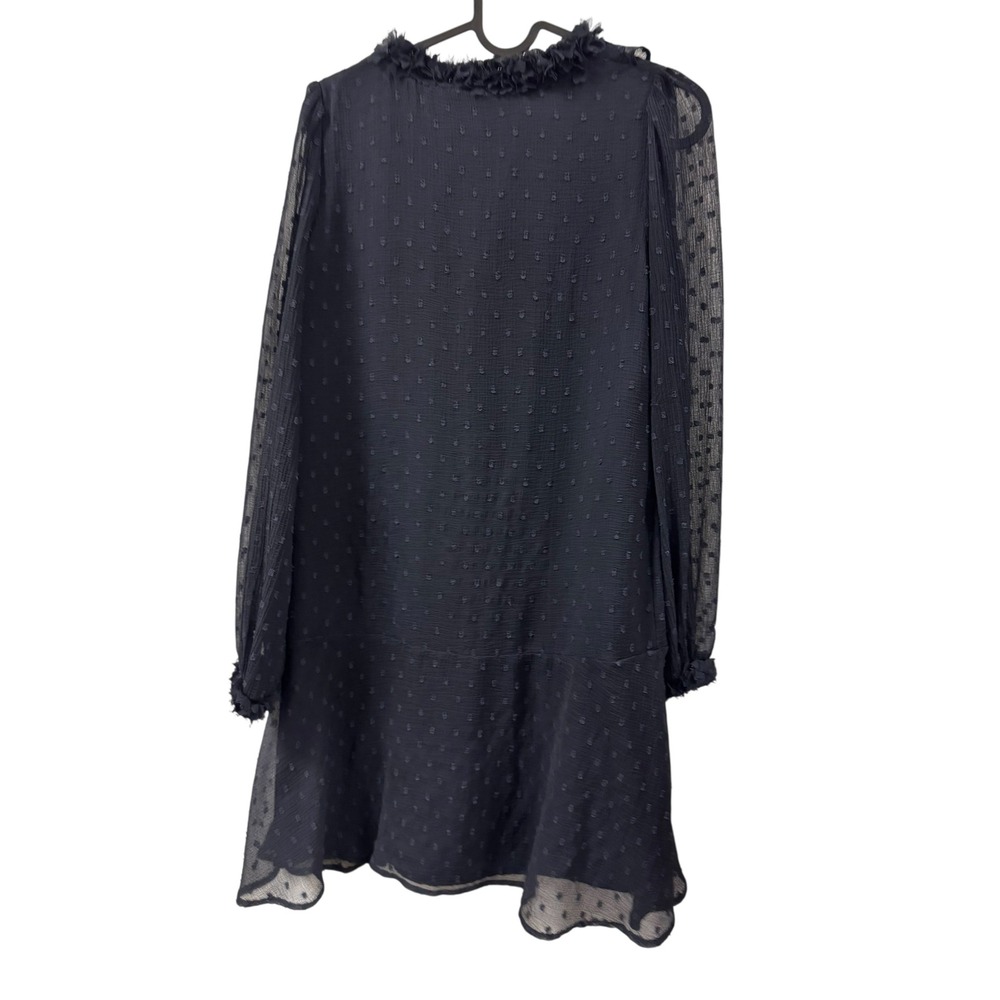 Zara Basic Collection Navy Sheer Dot Ruffle Neck … - image 2